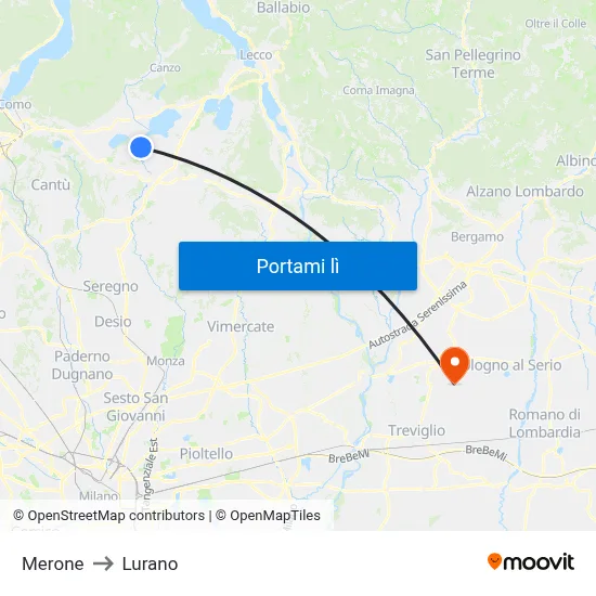 Merone to Lurano map