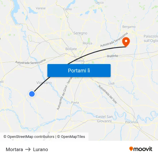 Mortara to Lurano map