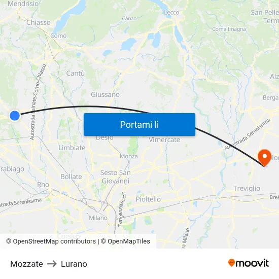 Mozzate to Lurano map