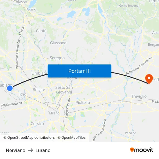 Nerviano to Lurano map