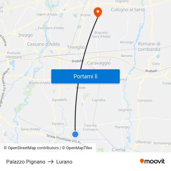 Palazzo Pignano to Lurano map