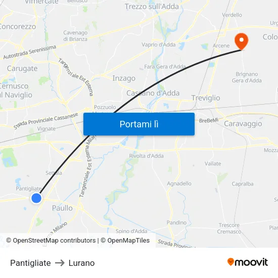 Pantigliate to Lurano map