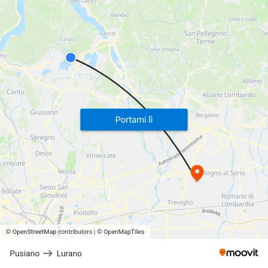 Pusiano to Lurano map