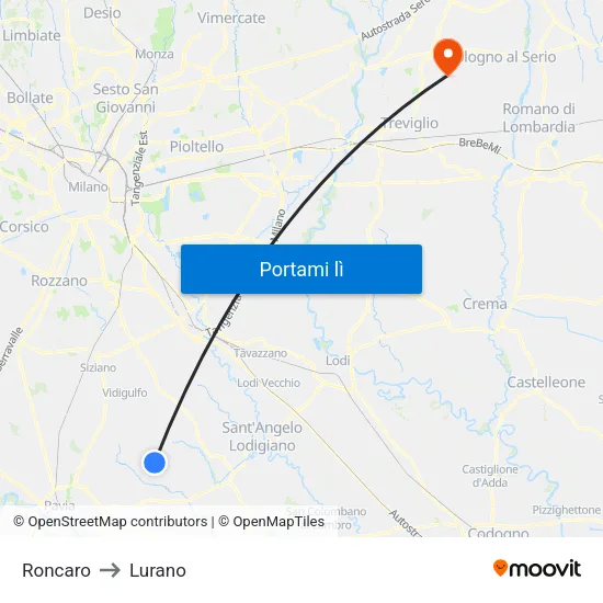 Roncaro to Lurano map