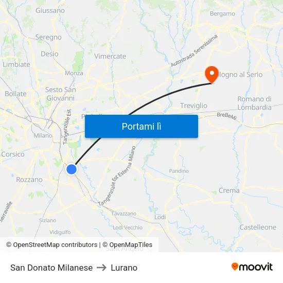 San Donato Milanese to Lurano map