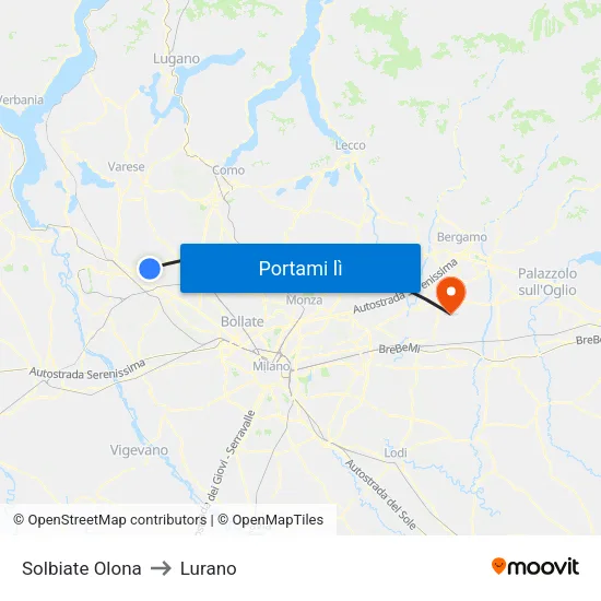 Solbiate Olona to Lurano map