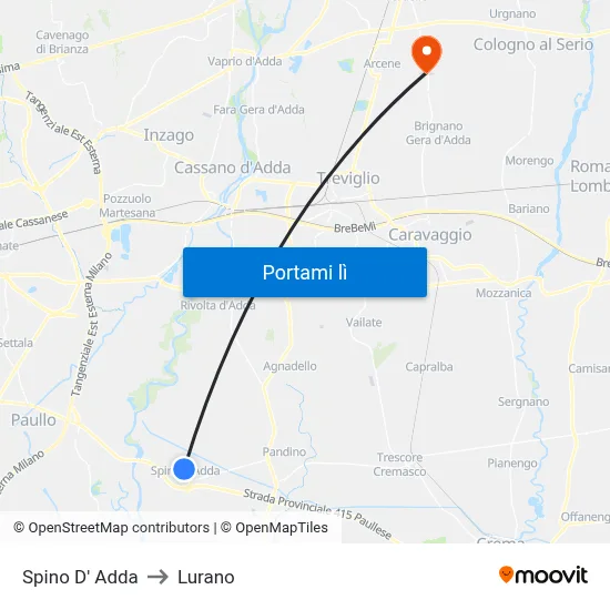 Spino D' Adda to Lurano map