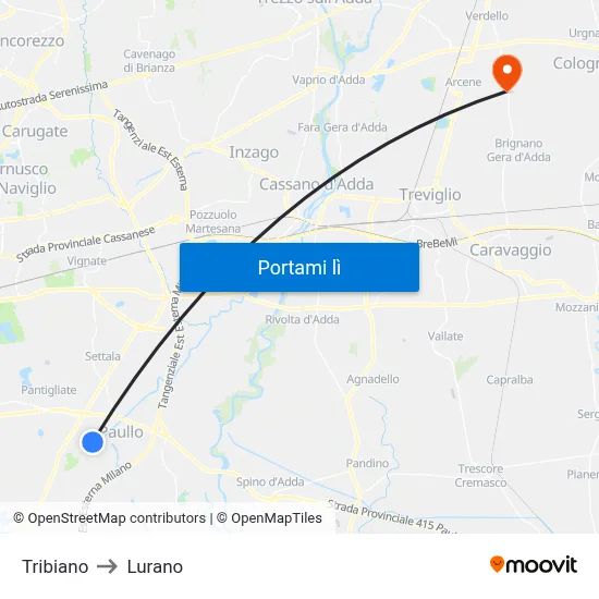 Tribiano to Lurano map