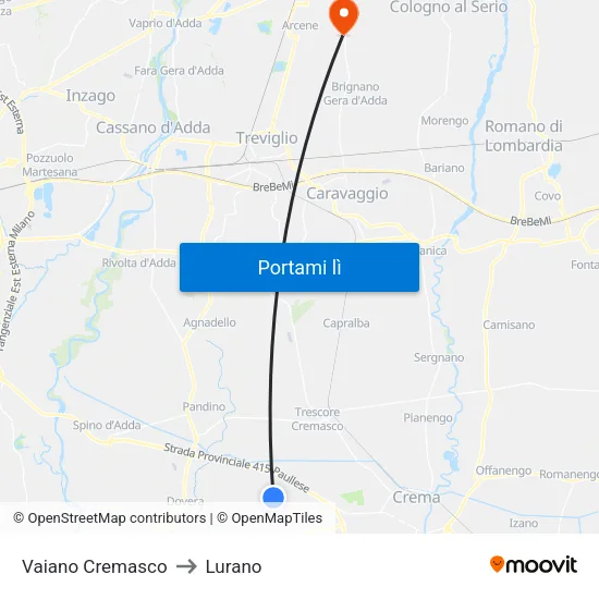 Vaiano Cremasco to Lurano map