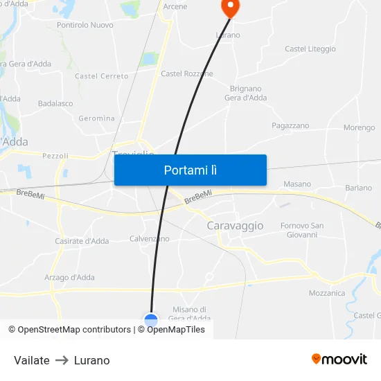 Vailate to Lurano map