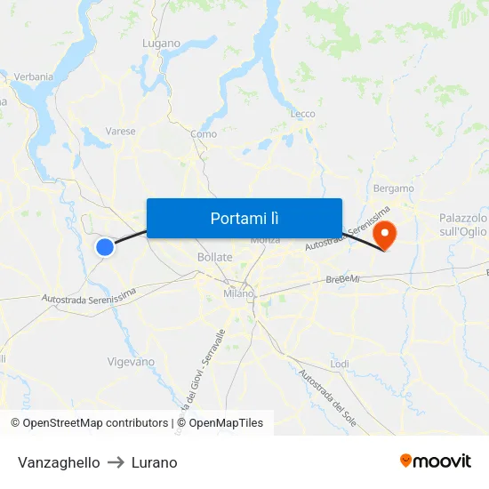 Vanzaghello to Lurano map