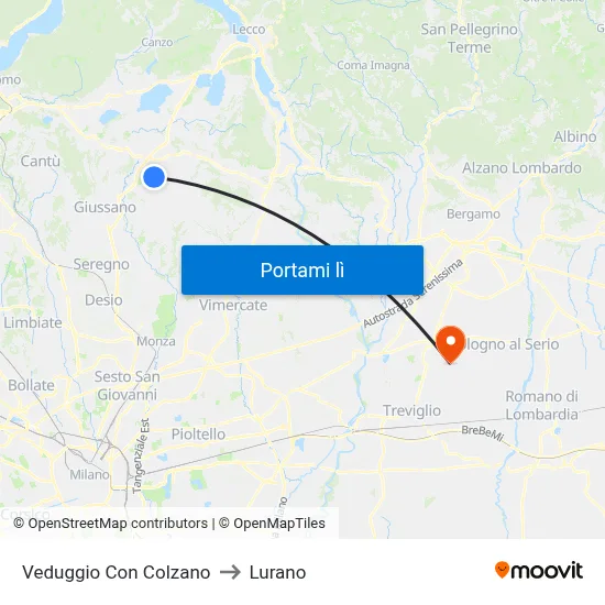 Veduggio Con Colzano to Lurano map