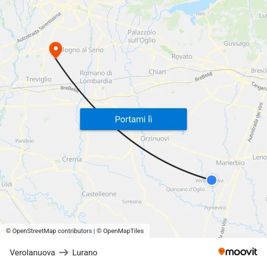 Verolanuova to Lurano map