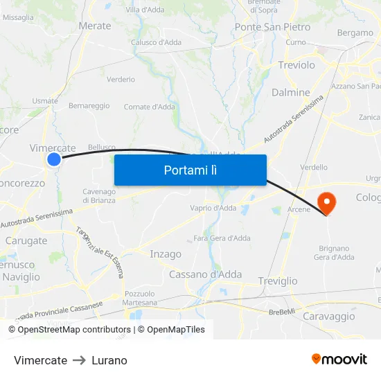 Vimercate to Lurano map