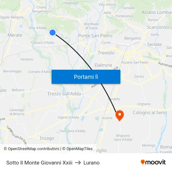 Sotto Il Monte Giovanni Xxiii to Lurano map
