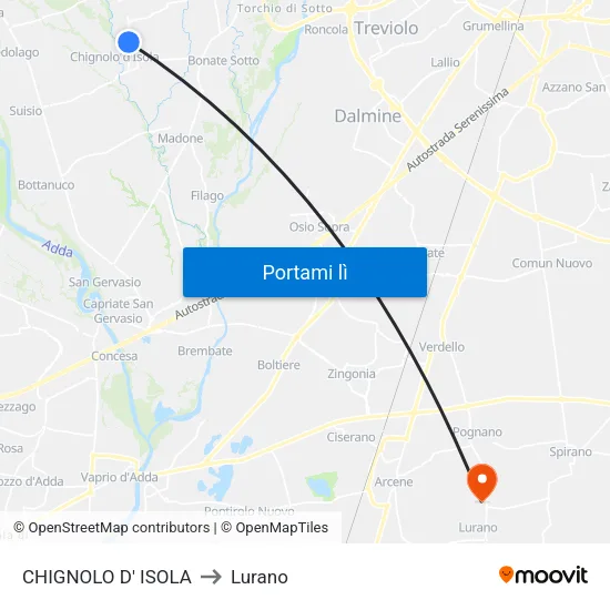 CHIGNOLO D' ISOLA to Lurano map