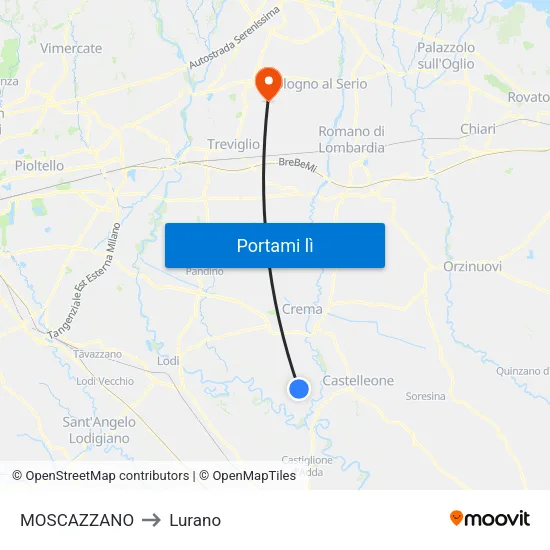 MOSCAZZANO to Lurano map