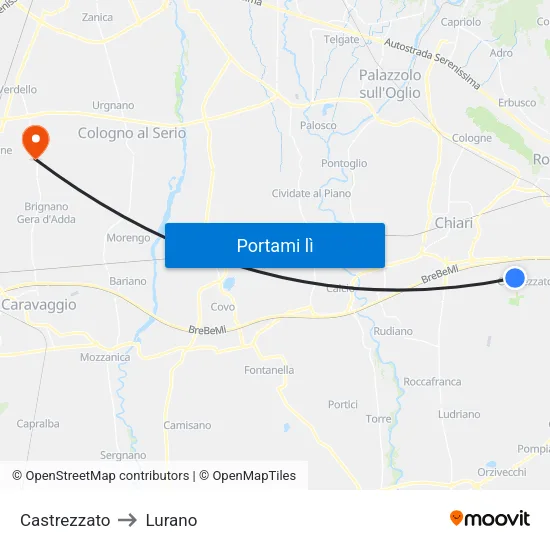 Castrezzato to Lurano map