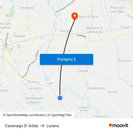 Cavenago D' Adda to Lurano map