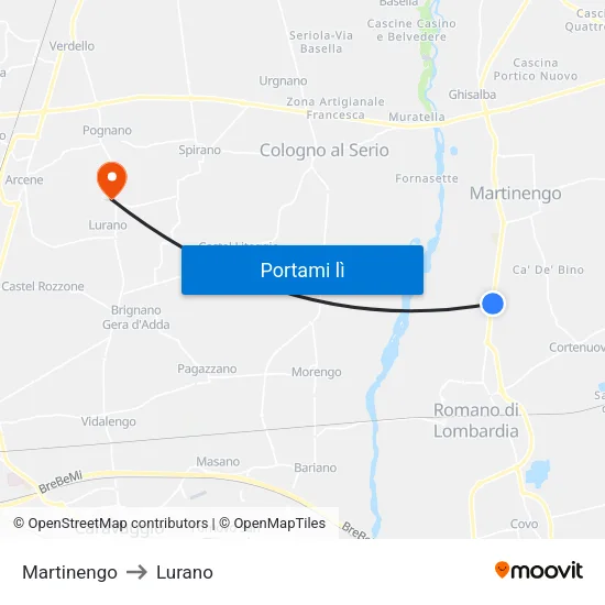 Martinengo to Lurano map