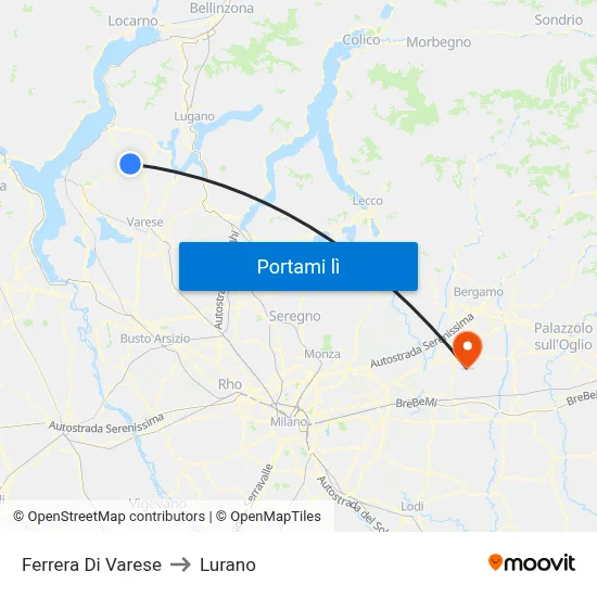 Ferrera Di Varese to Lurano map