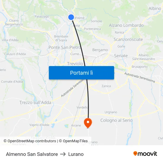 Almenno San Salvatore to Lurano map