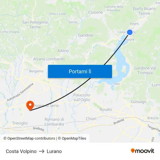 Costa Volpino to Lurano map