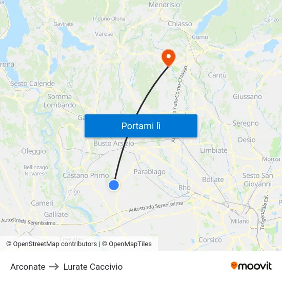 Arconate to Lurate Caccivio map