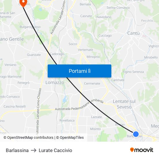 Barlassina to Lurate Caccivio map