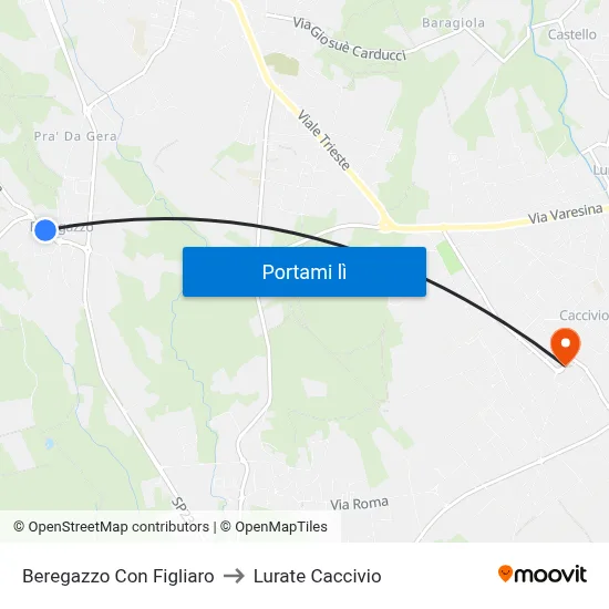 Beregazzo Con Figliaro to Lurate Caccivio map