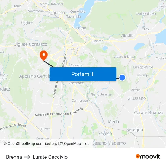 Brenna to Lurate Caccivio map