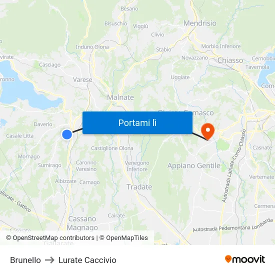 Brunello to Lurate Caccivio map