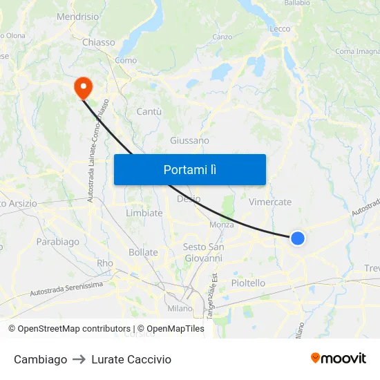 Cambiago to Lurate Caccivio map