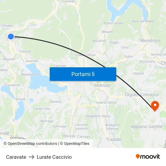 Caravate to Lurate Caccivio map