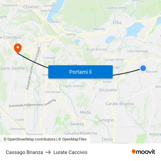 Cassago Brianza to Lurate Caccivio map