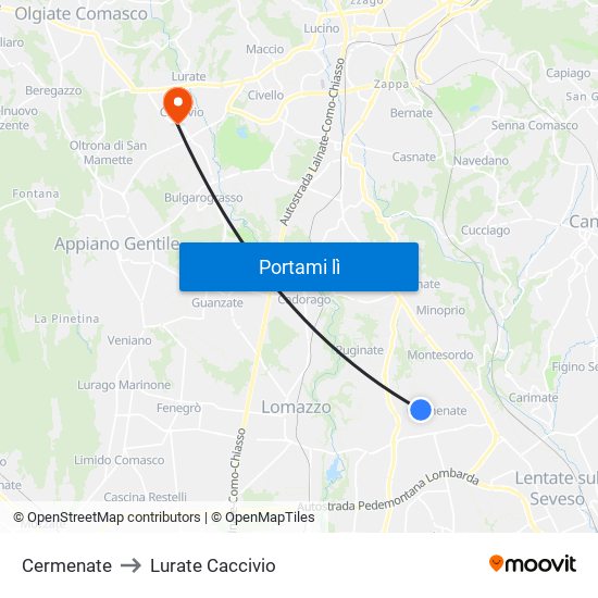 Cermenate to Lurate Caccivio map