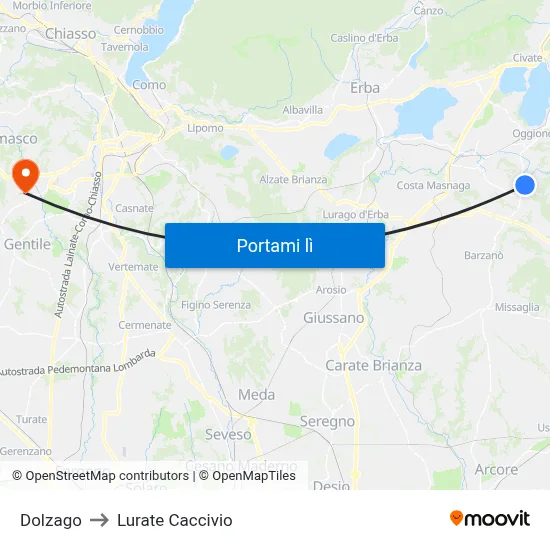 Dolzago to Lurate Caccivio map