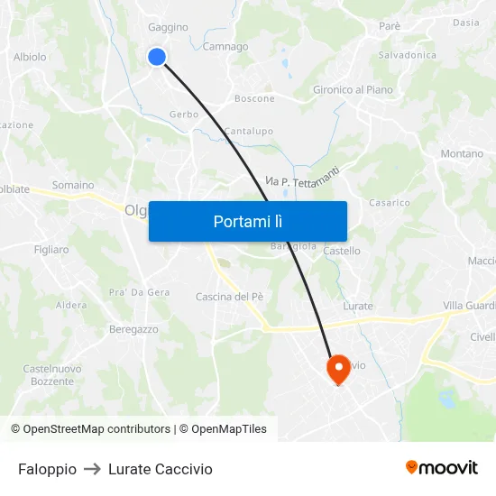Faloppio to Lurate Caccivio map