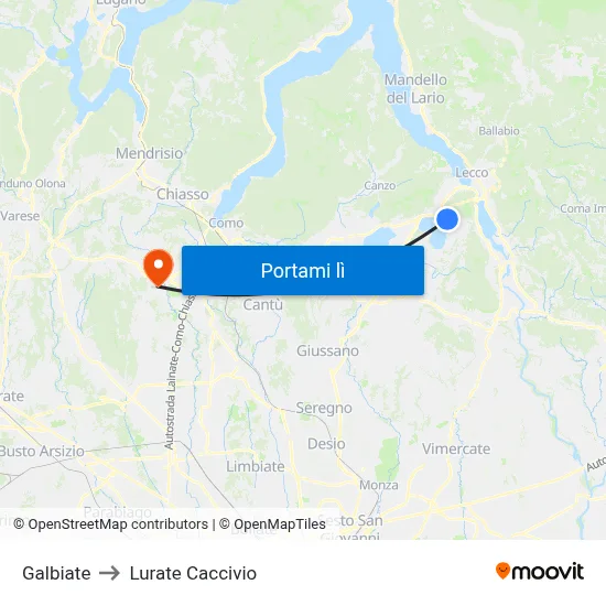 Galbiate to Lurate Caccivio map