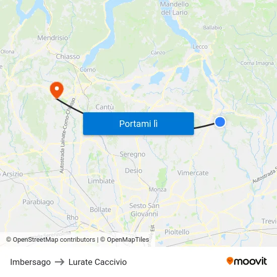 Imbersago to Lurate Caccivio map