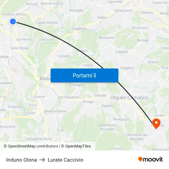 Induno Olona to Lurate Caccivio map
