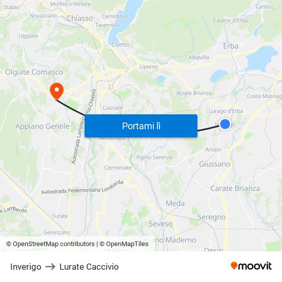 Inverigo to Lurate Caccivio map