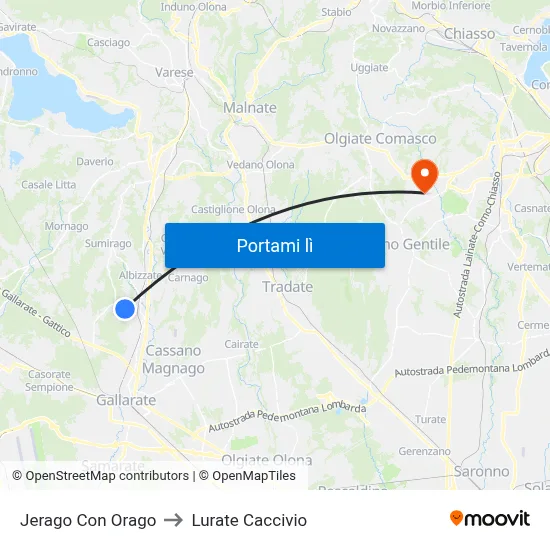 Jerago Con Orago to Lurate Caccivio map