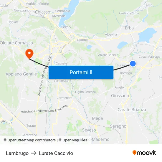 Lambrugo to Lurate Caccivio map