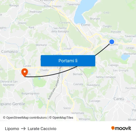 Lipomo to Lurate Caccivio map