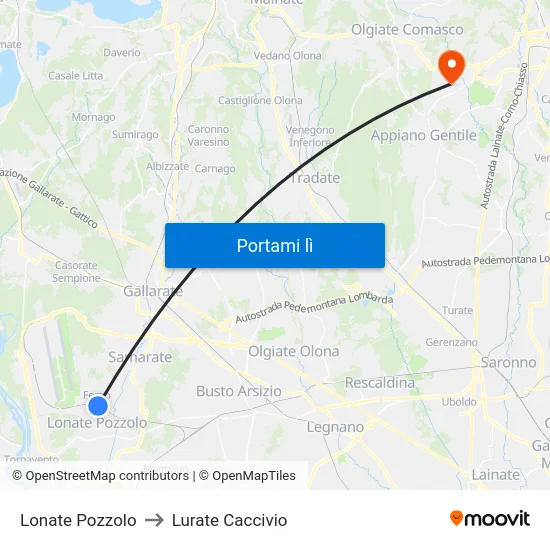 Lonate Pozzolo to Lurate Caccivio map
