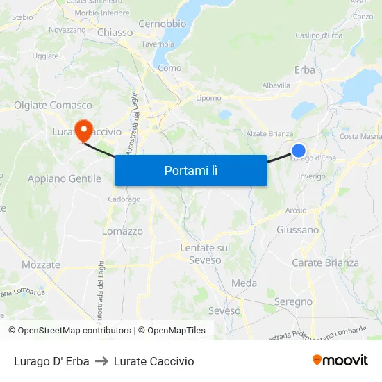 Lurago D' Erba to Lurate Caccivio map