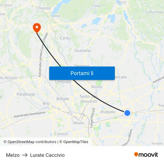 Melzo to Lurate Caccivio map