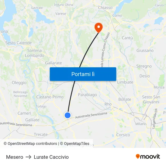 Mesero to Lurate Caccivio map