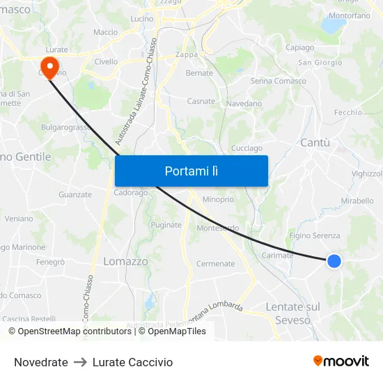 Novedrate to Lurate Caccivio map